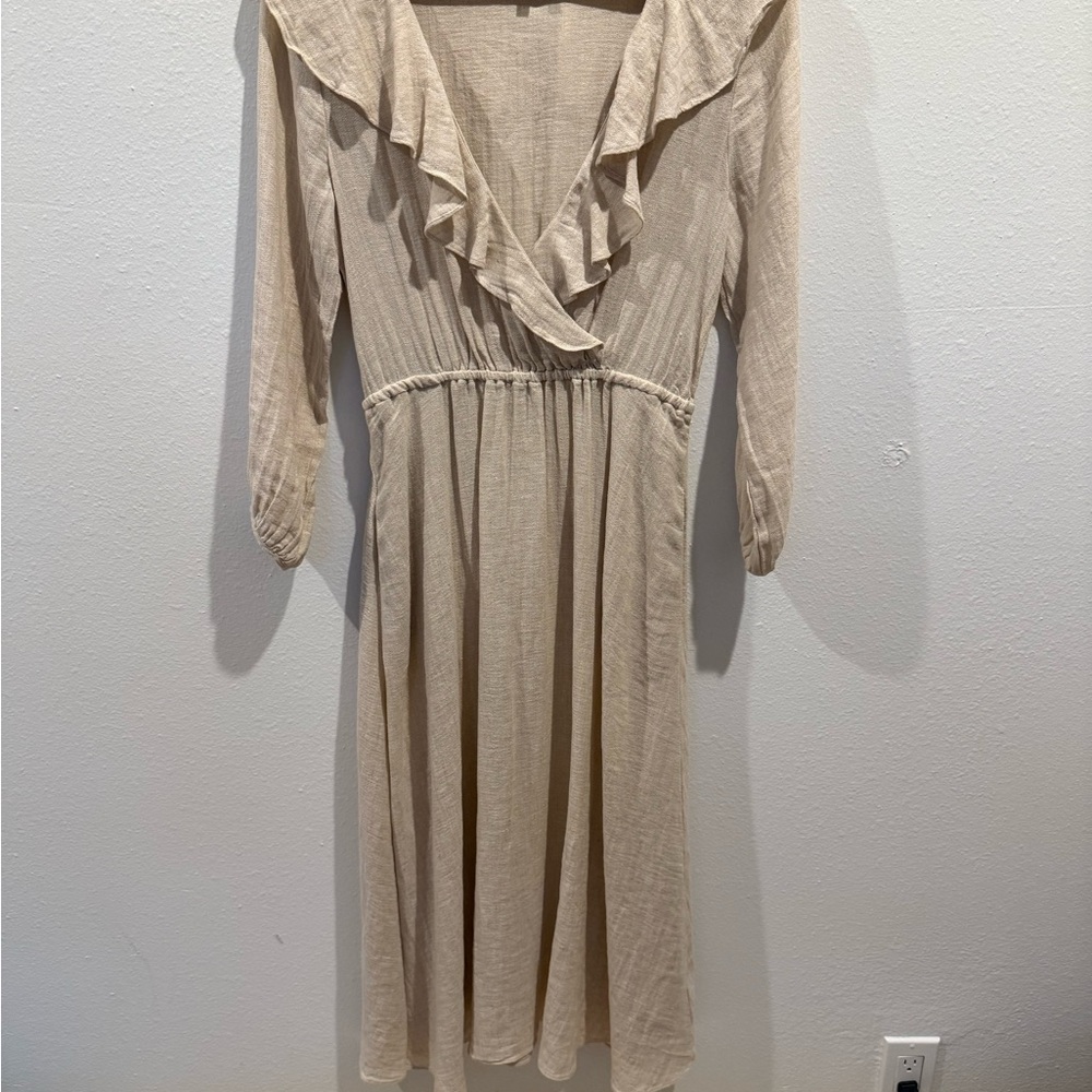 Madewell Tan Cream Ruffled Midi Dress